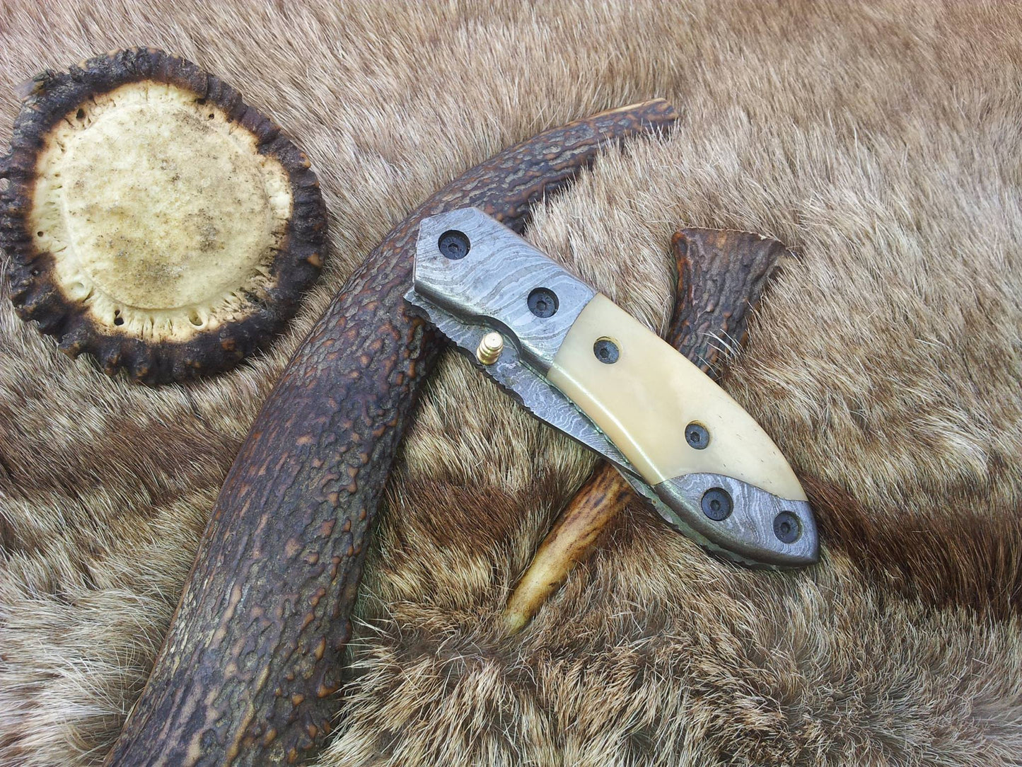 Everyday Carry Damascus Steel Folding Pocket Knife with Bone Handle – The Ivory Edge