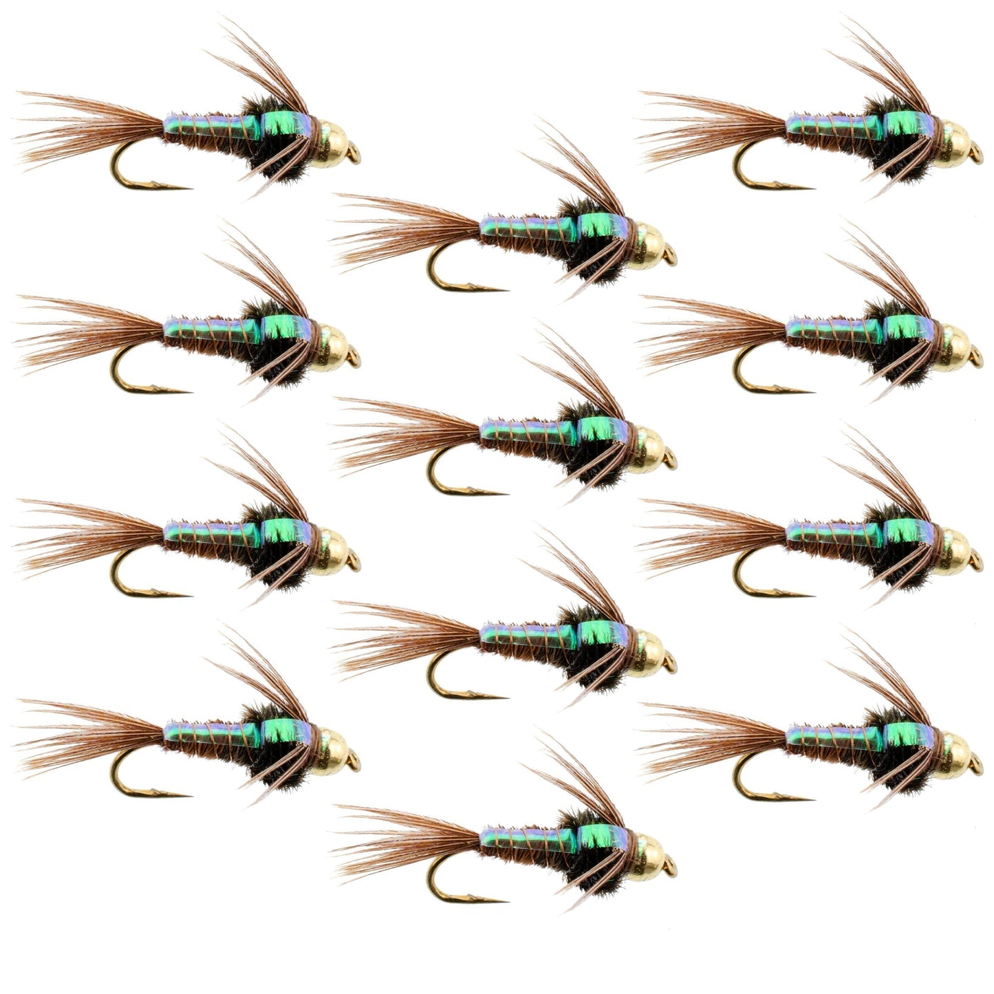 Tungsten Bead Head Flash Back Pheasant Tail Nymph 1 Dozen Flies Size 12