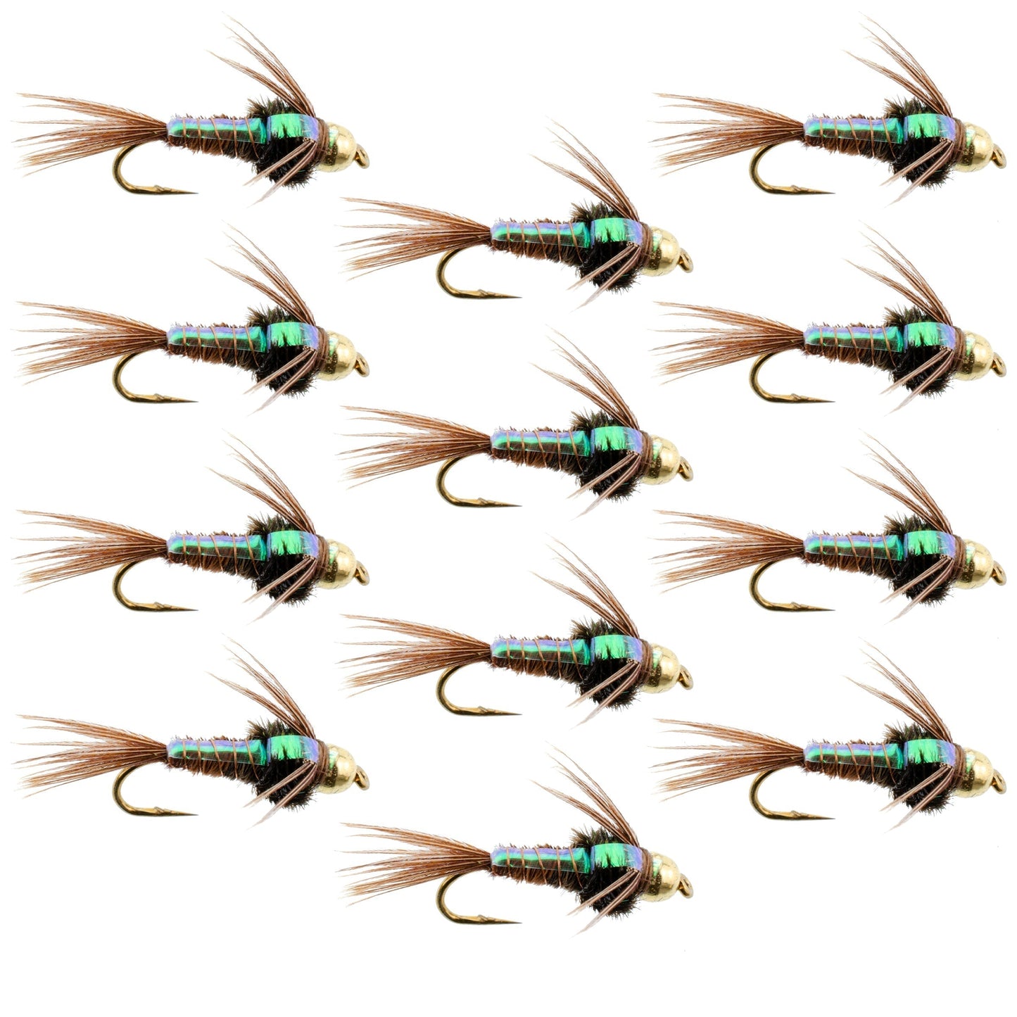 Bead Head Flash Back Pheasant Tail Nymph 1 Dozen Fly Fishing Flies Size 10