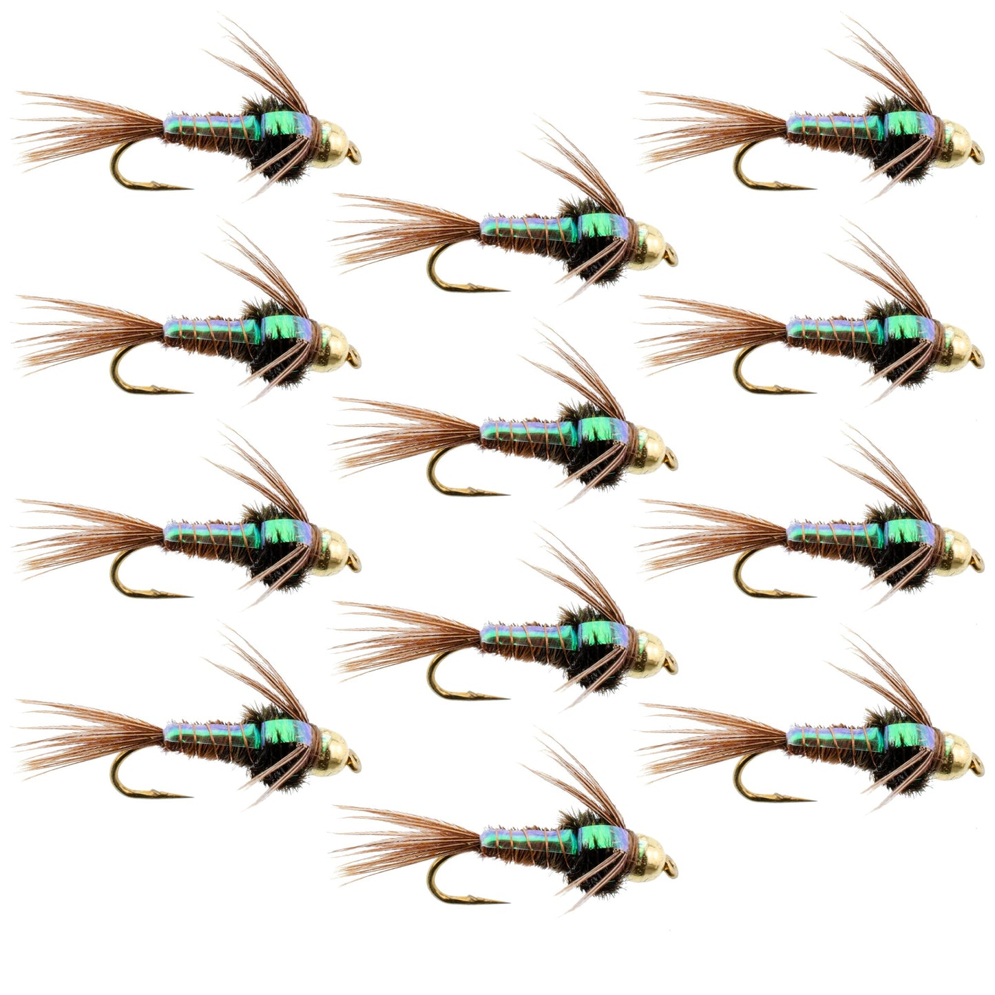 Bead Head Flash Back Pheasant Tail Nymph 1 Dozen Fly Fishing Flies Size 16