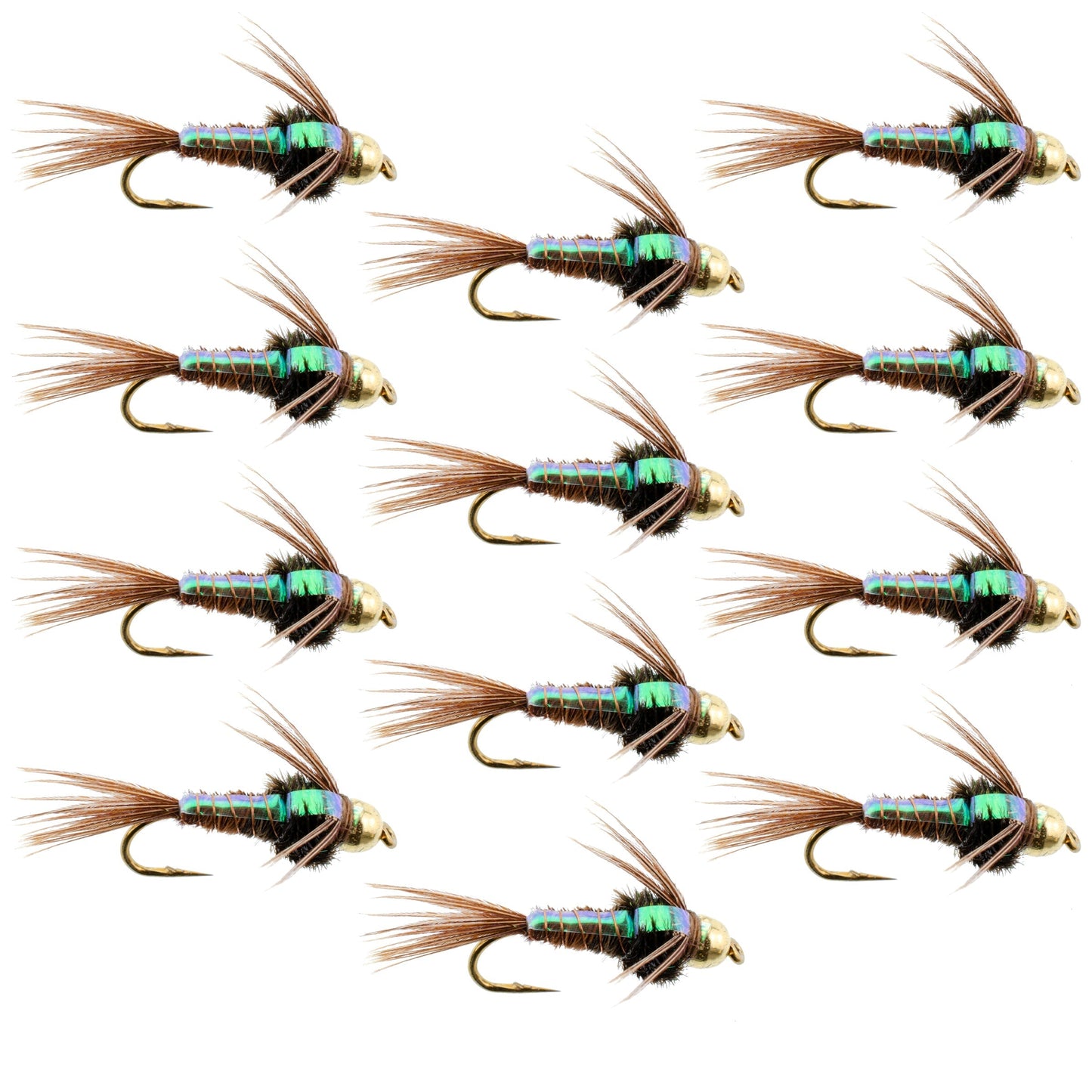 Bead Head Flash Back Pheasant Tail Nymph 1 Dozen Fly Fishing Flies Size 14
