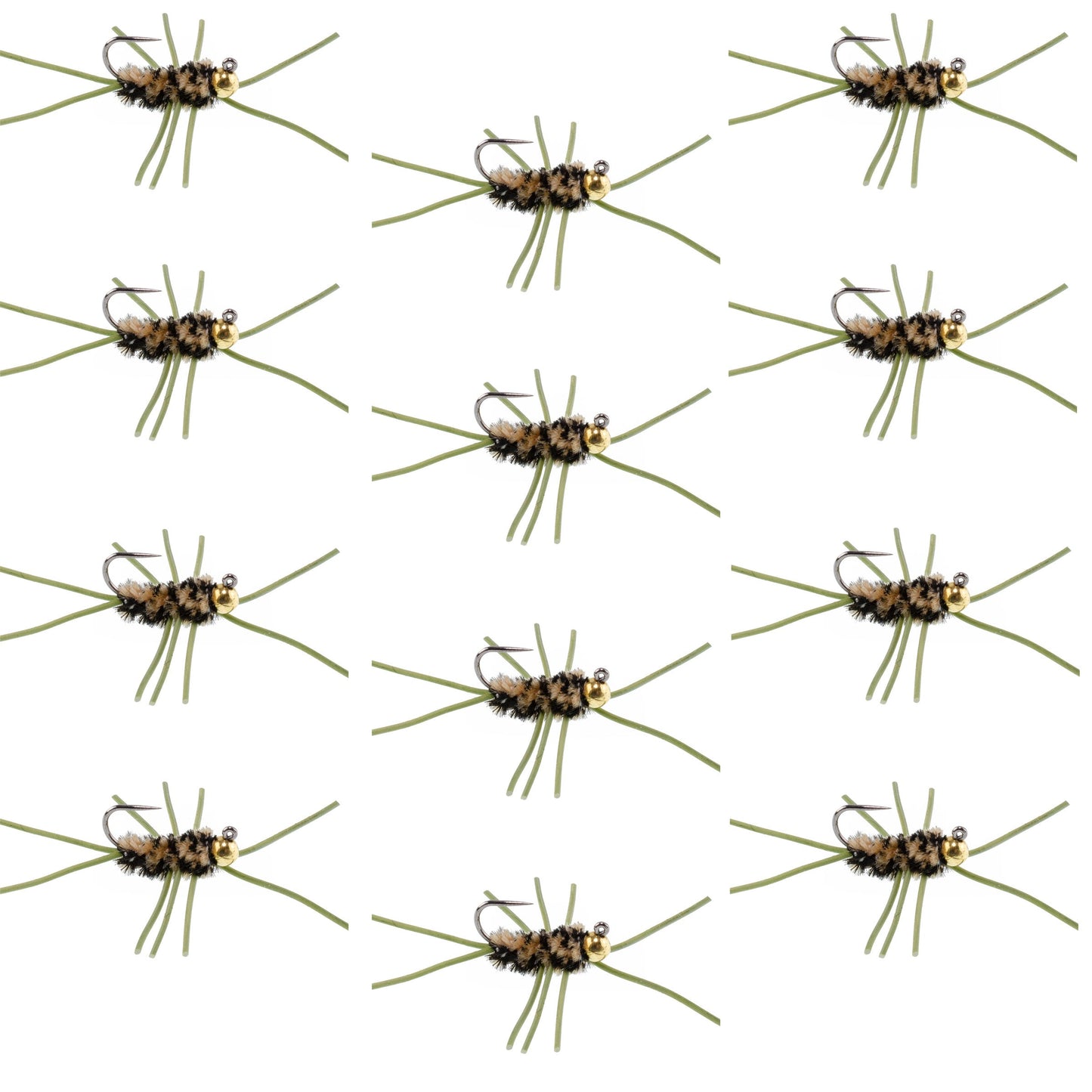 Barbless Pat's Rubber Legs Tungsten Bead Jigged Coffee/Black Euro Nymph - Set of 12 Flies Hook Size 10