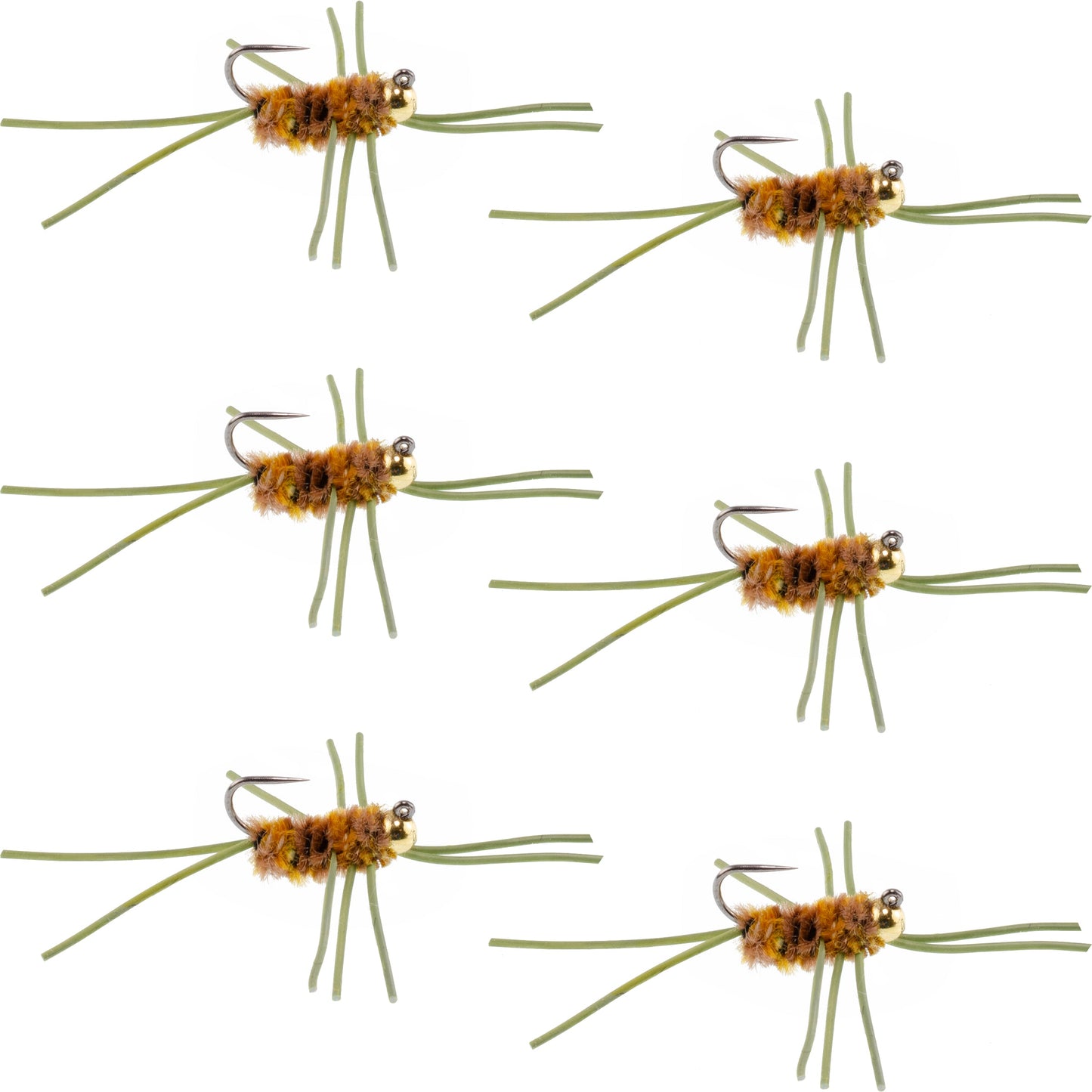 Barbless Pat's Rubber Legs Tungsten Bead Jigged Coffee/Tan Euro Nymph - Set of 6 Flies Hook Size 10