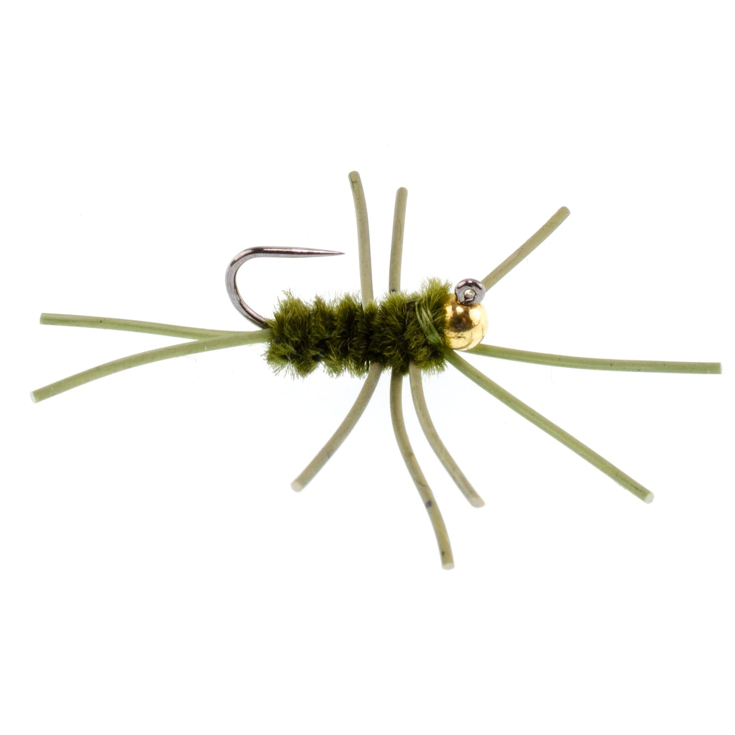 Barbless Pat's Rubber Legs Tungsten Bead Jigged Dark Olive Euro Nymph - Set of 6 Flies Hook Size 10