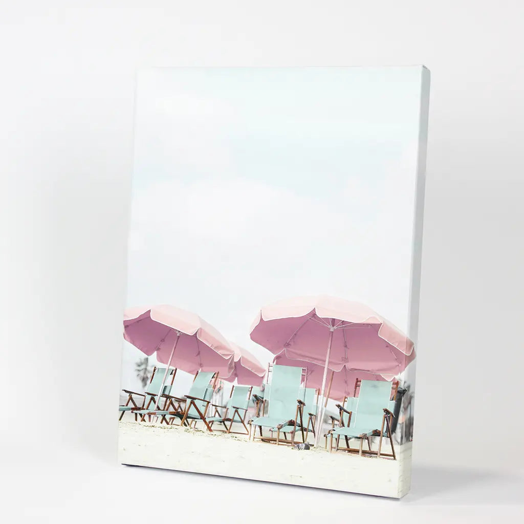 Pink Umbrella Wall Art Print. Summer Beach Theme