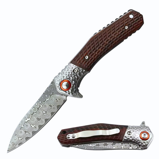 Wayfarer Japanese VG10 Damascus EDC Pocket Knife with Clip and Sandalwood Handle