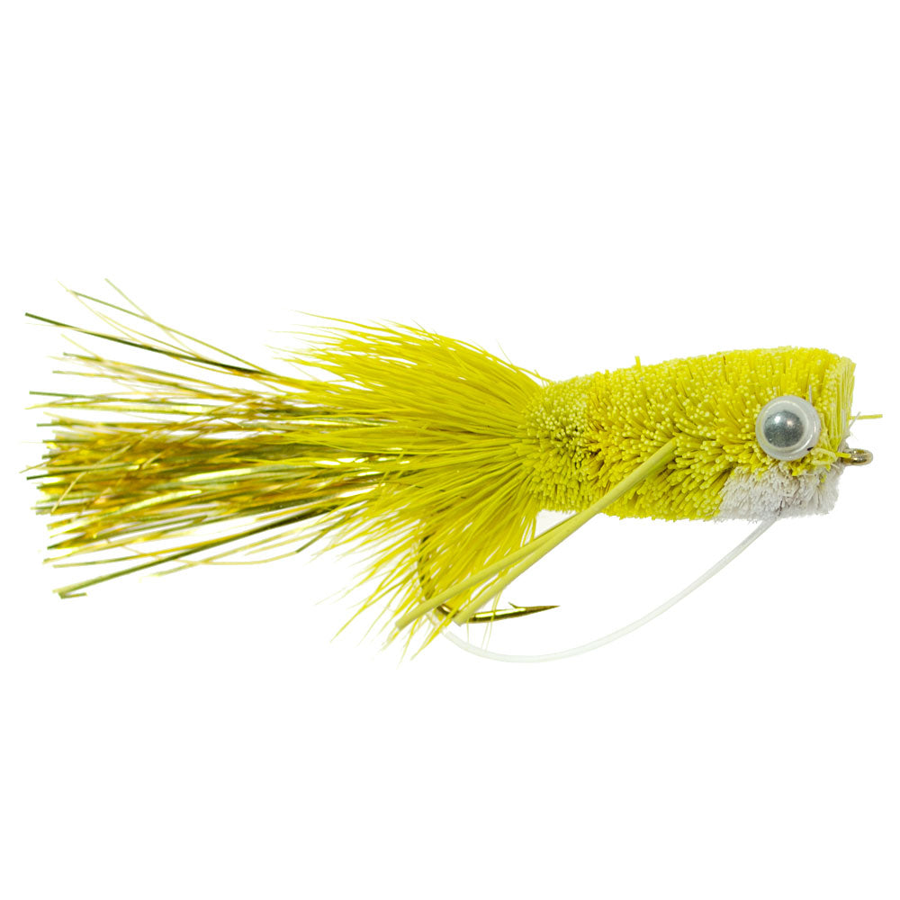 Flashtail Bass Popper 6 Flies Size 8 - Yellow Bass Fly Fishing Bug Wide Gape Bass Hooks With Weed Guard