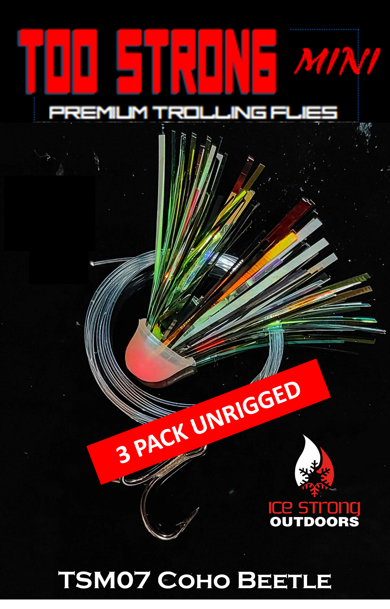 Too Strong Premium Trolling MINI Flies - 3 Pack Unrigged
