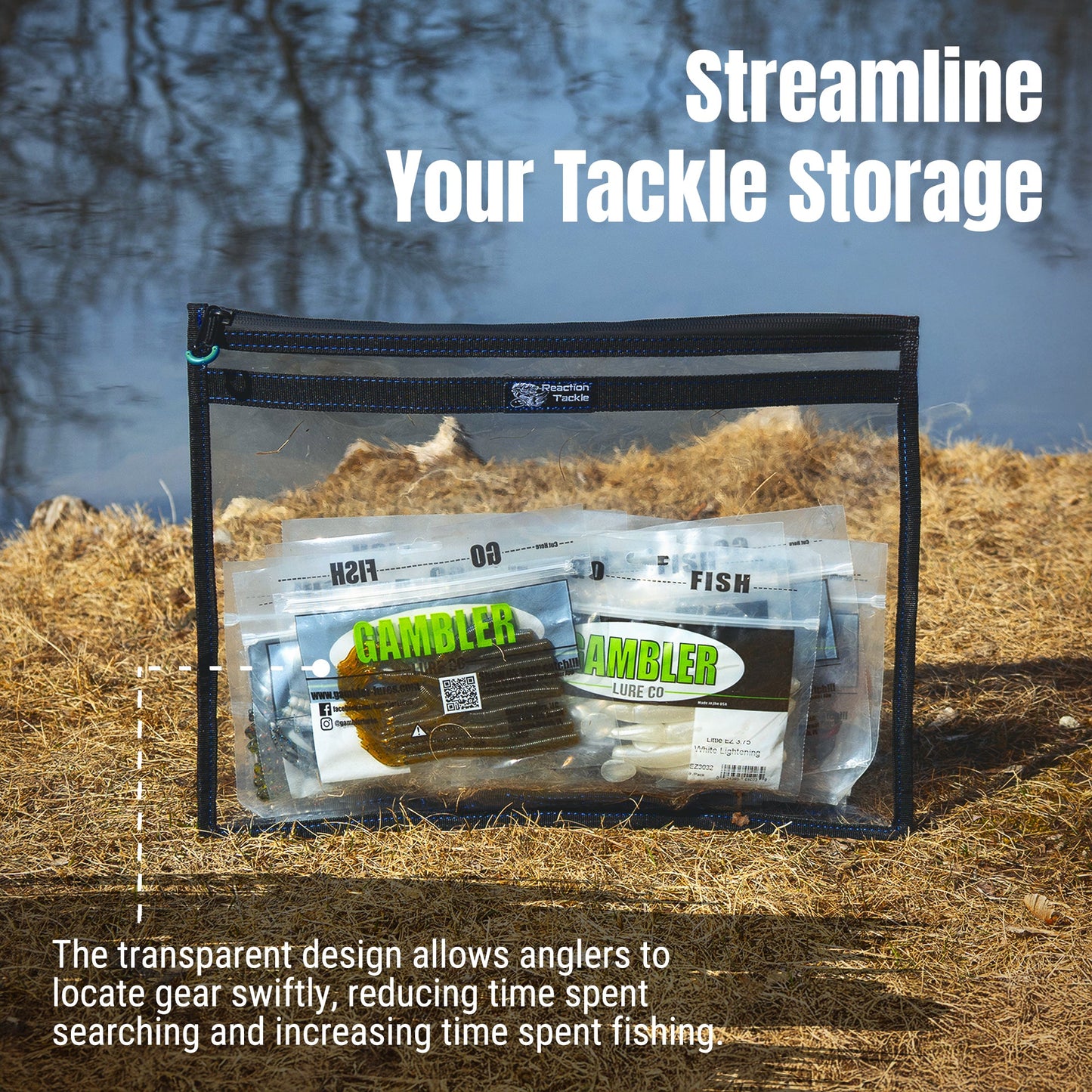 Reaction Tackle Clear Storage Bag Tackle Pak - Water-Resistant Plastic Storage - New