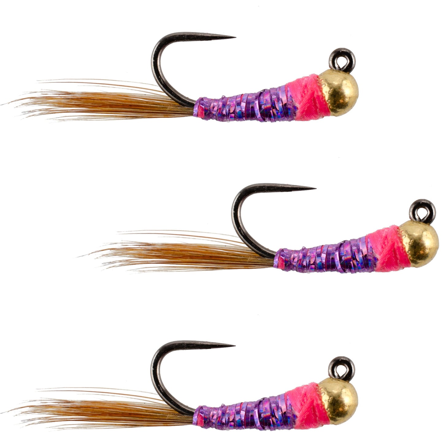 3 Pack Tungsten Bead Hot Spot Purple Perdigon Tactical Jig Spanish Czech Euro Nymph Fly - Hook Size 14