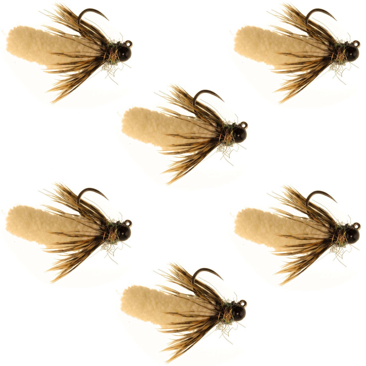 Tungsten Bead Tan Mop Fly Tactical Jig Czech Euro Nymph Barbless Fly 6 Flies - Size 14
