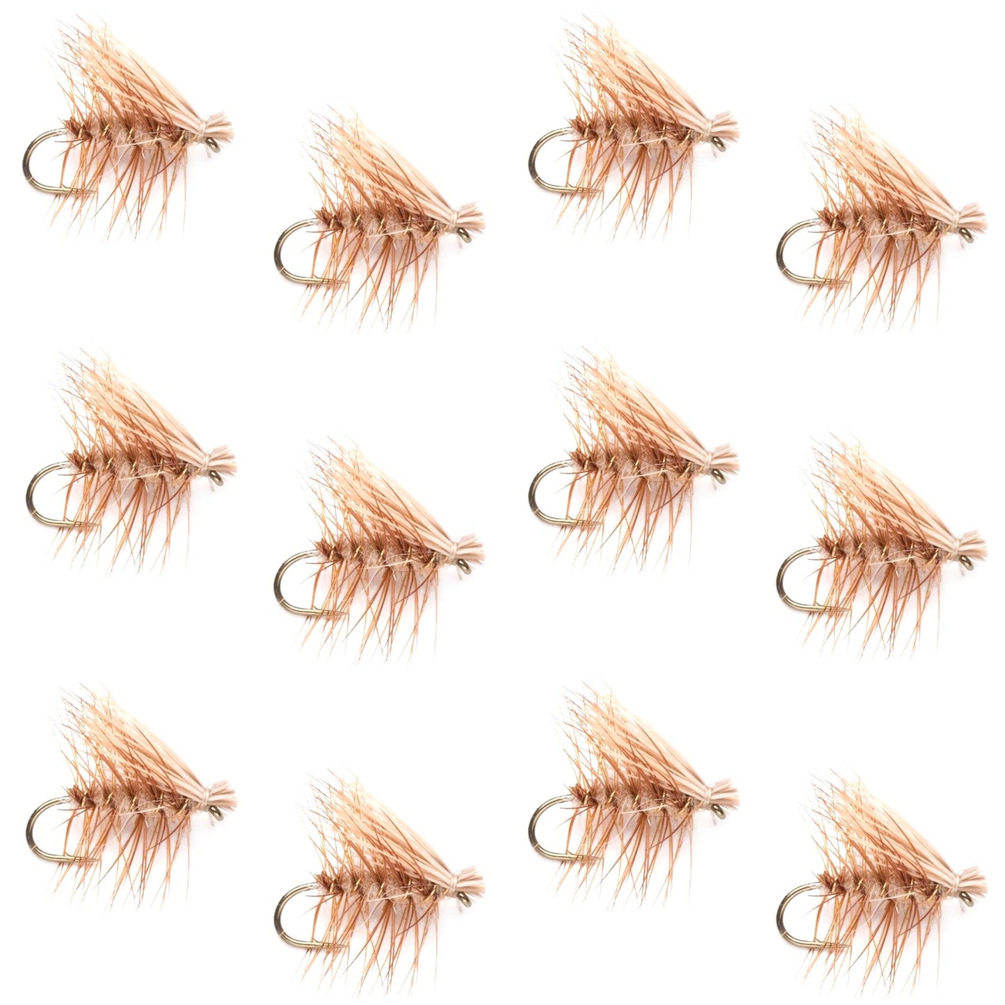 Barbless Tan Elk Hair Caddis Classic Trout Dry Flies 1 Dozen Flies Size 14