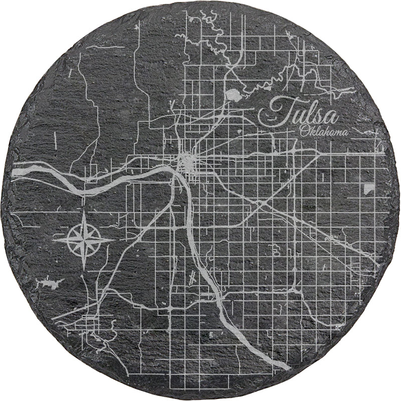 Tulsa, Oklahoma Round Slate Coaster