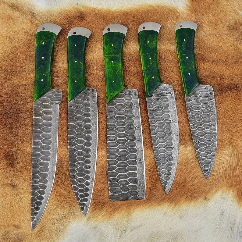 Custom Handmade Damascus Knife Set Kitchen - 5 Pieces