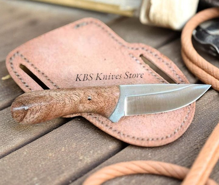 Handmade Custom Cowboy Knife - Walnut Handle & Pancake Sheath