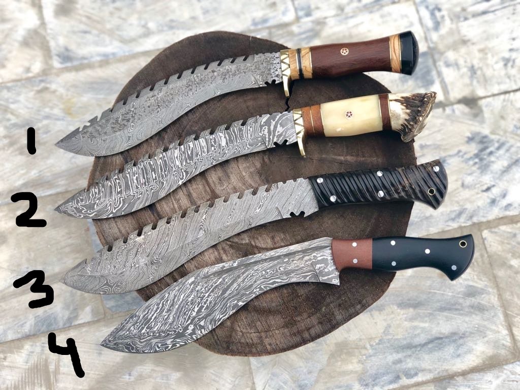 Best Kukri Knife Design – Damascus Blade Set of 4