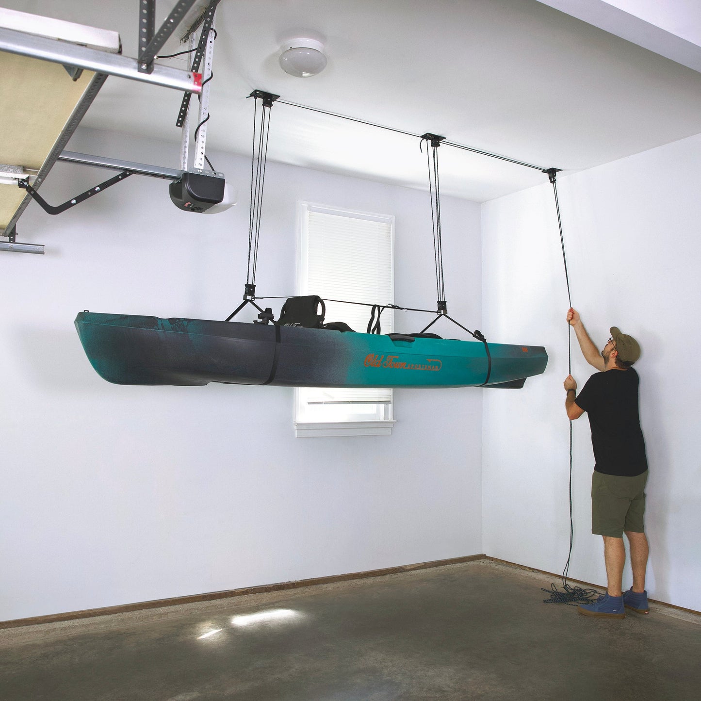 Heavy Duty Kayak Hoist Garage Ceiling Storage Hoist | Holds up to 150 lbs | 18' Lift