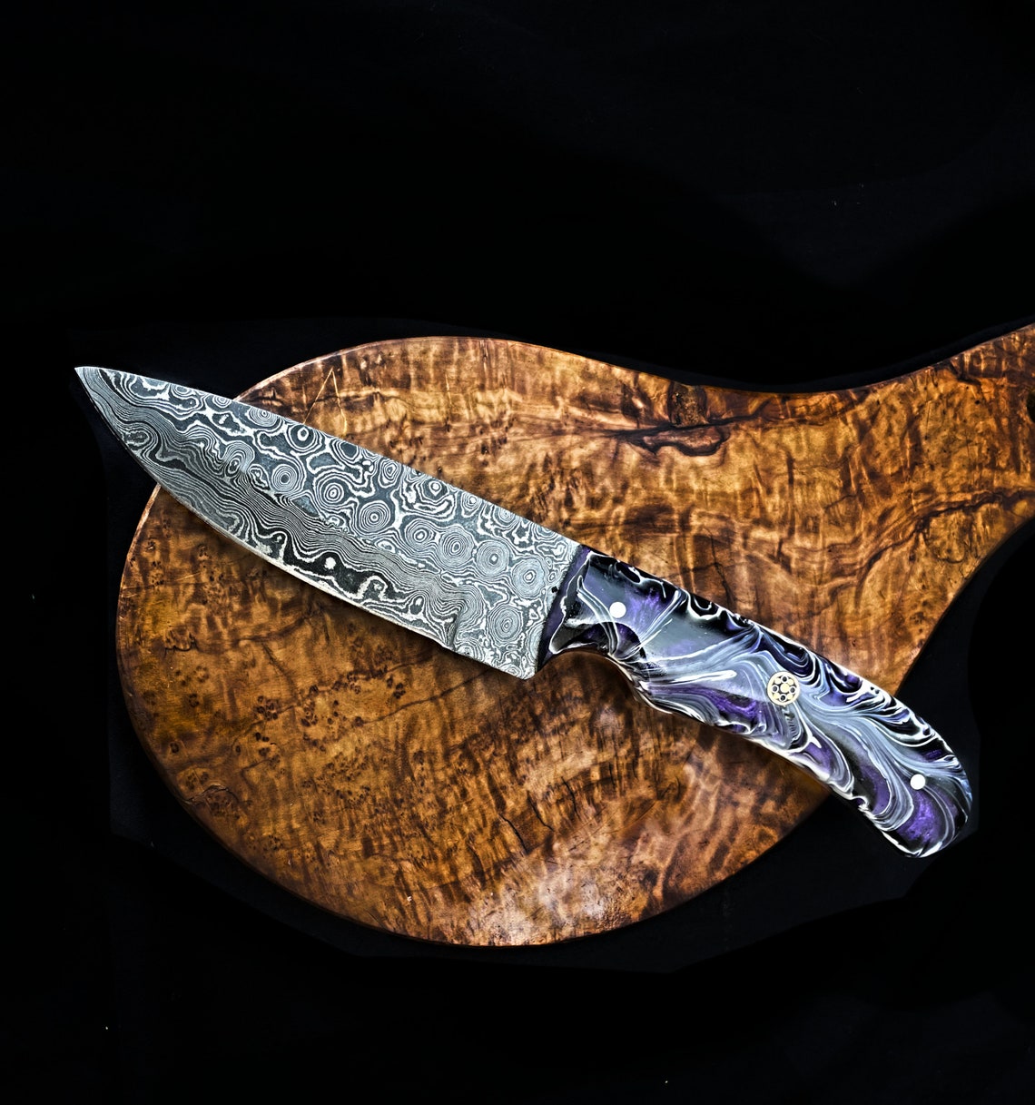 Custom Handmade Raindrop Damascus Steel Hunting Knife