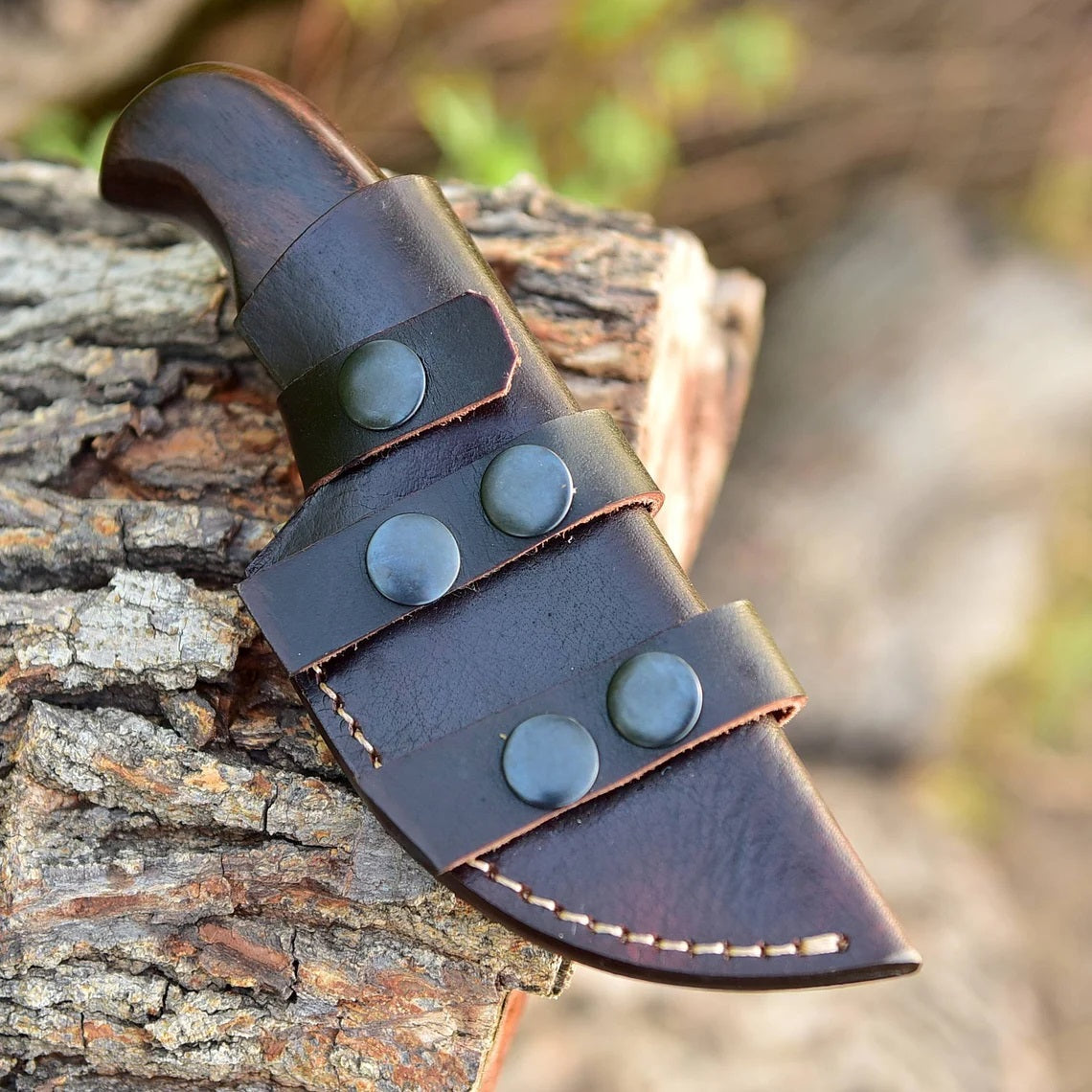 "Custom Handmade Damascus Steel EDC Skinning Knife | Rosewood Handle | 7 Inches | Leather Sheath | KBS Knives Store"