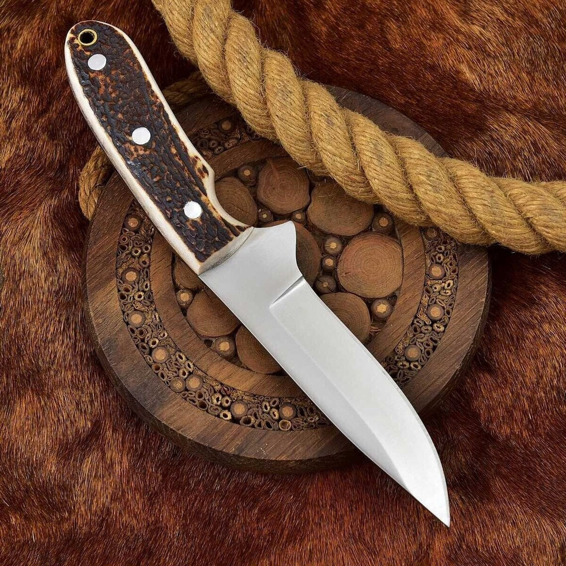 Custom Handmade D2 Steel Skinning Knife with Leather Sheath