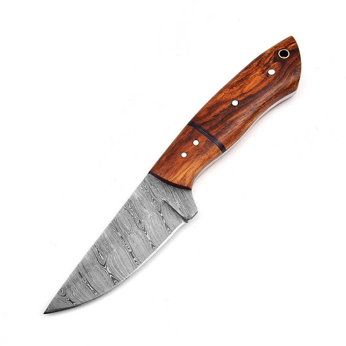 Custom Handmade Damascus Steel Skinning Knife with Rosewood Handle, 7.25-inch