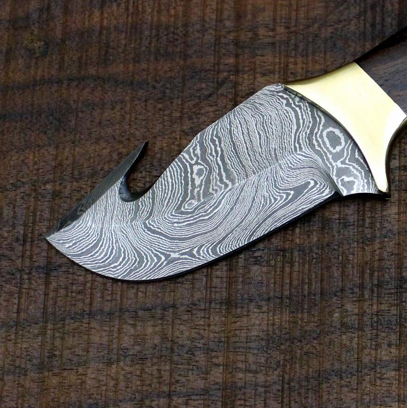 Damascus Steel Edc Guthook Skinner Knife
