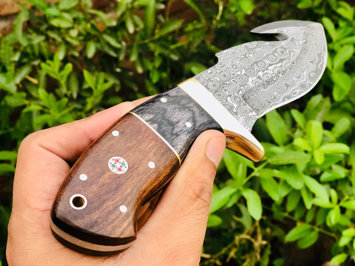 Raindrop Damascus Guthook Skinning knife