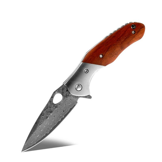 Polar Japanese VG10 Damascus Pocket Knife with Exotic Sandal Wood Handle