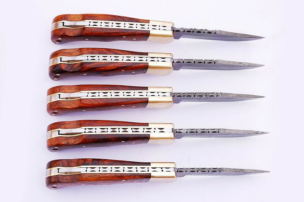 LOT OF 5 HANDMADE DAMASCUS STEEL FOLDING KNIVES