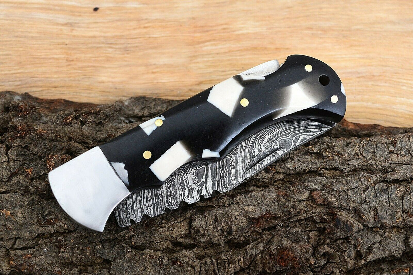 Best Folding Pocket Knife with Black and White Epoxy Resin and Steel Bolster Handle, 3-inch Blade Length