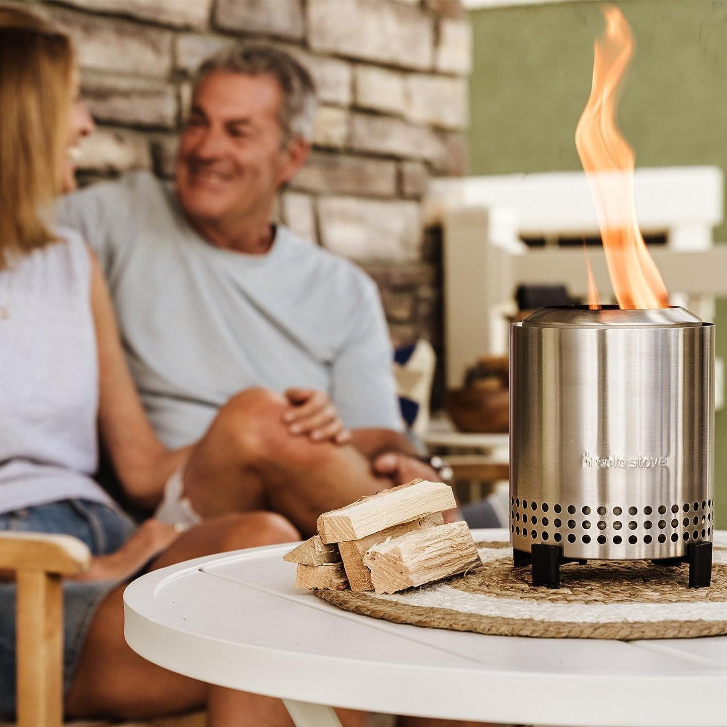 Solo Stove Mesa Tabletop Fire Pit with Stand | Low Smoke Outdoor Mini Fire for Urban & Suburbs | Fueled by Pellets or Wood