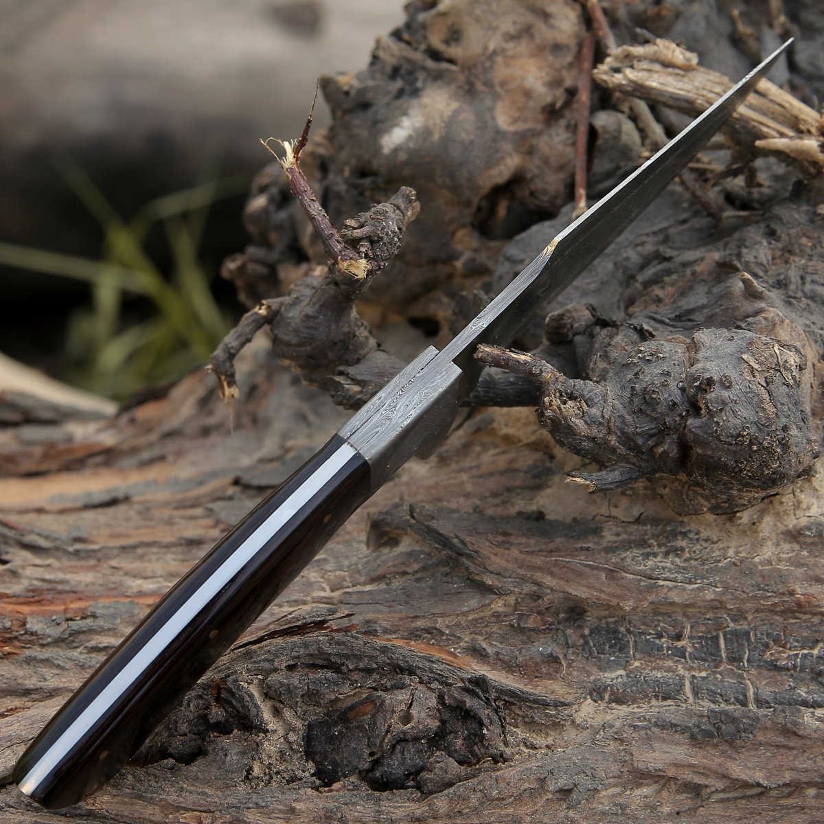Vesper Damascus Hunting Knife with Exotic Wenge Wood Handle & Sheath