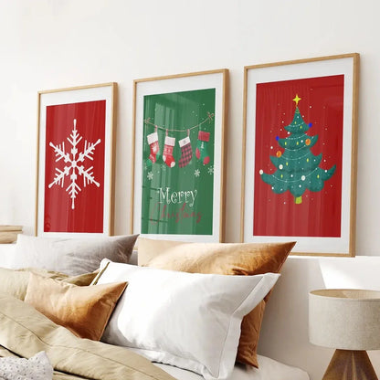Modern Xmas Holiday Decor Nursery Wall Art Prints