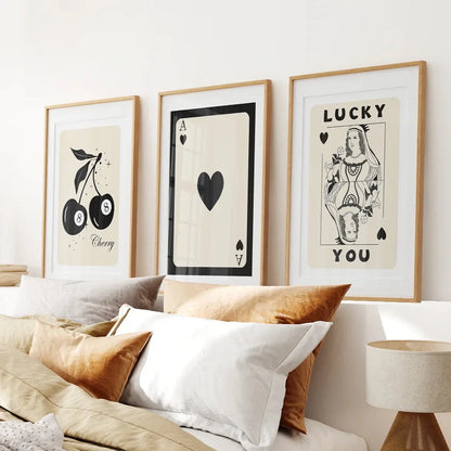 Beige Queen of Hearts Retro Wall Art Poster