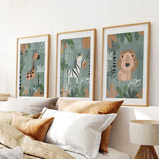 Baby Giraffe, Zebra, Lion Nursery Wall Decor