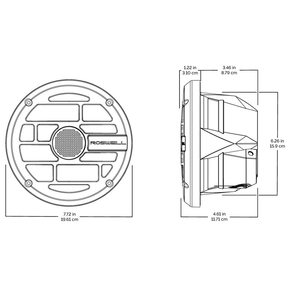 Roswell R Series 7.7 Marine Speakers - Anthracite Grille - 80W RMS  160W Peak Power
