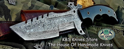 Custom Handcrafted Damascus Steel Tops Tanto Tactical Tracker Knife - Ideal for Survival, Camping & Combat | KBS Knives