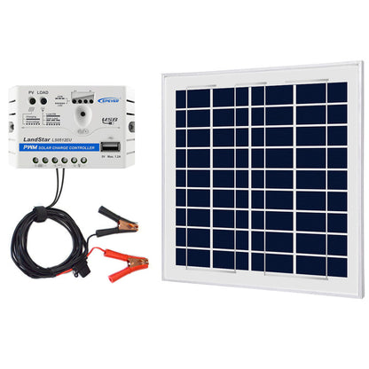 Acopower 15W 12V Solar Charger Kit, 5A Charge Controller with Alligator Clips