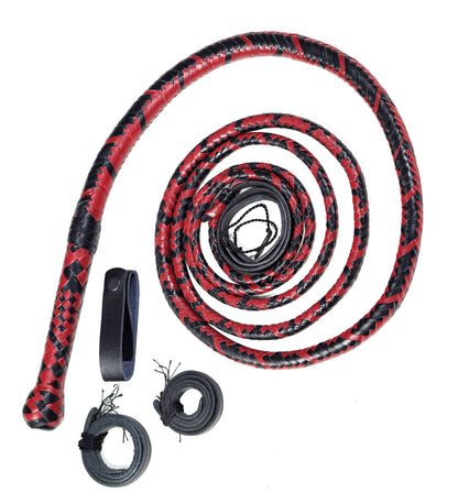 Handmade Red, Black & Orange Leather Bullwhip (4ft to 16ft)