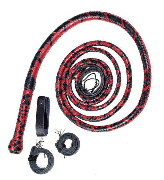 Handmade Red, Black & Orange Leather Bullwhip (4ft to 16ft)