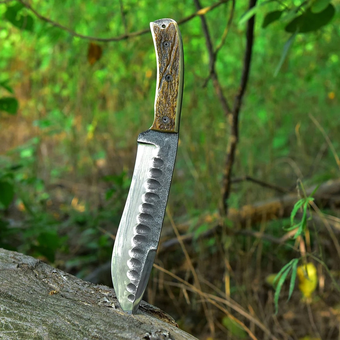 Frontier Survival Camping Knife – 12" Custom Handmade High Carbon Forged Steel Blade with Antler Horn Handle