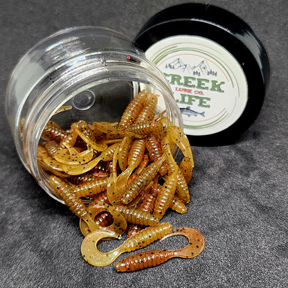 Jar of 1" Micro Curl Tail Grub "The Tennessee Twister"