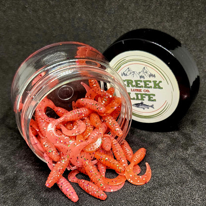 Jar of 1" Micro Curl Tail Grub "The Tennessee Twister"