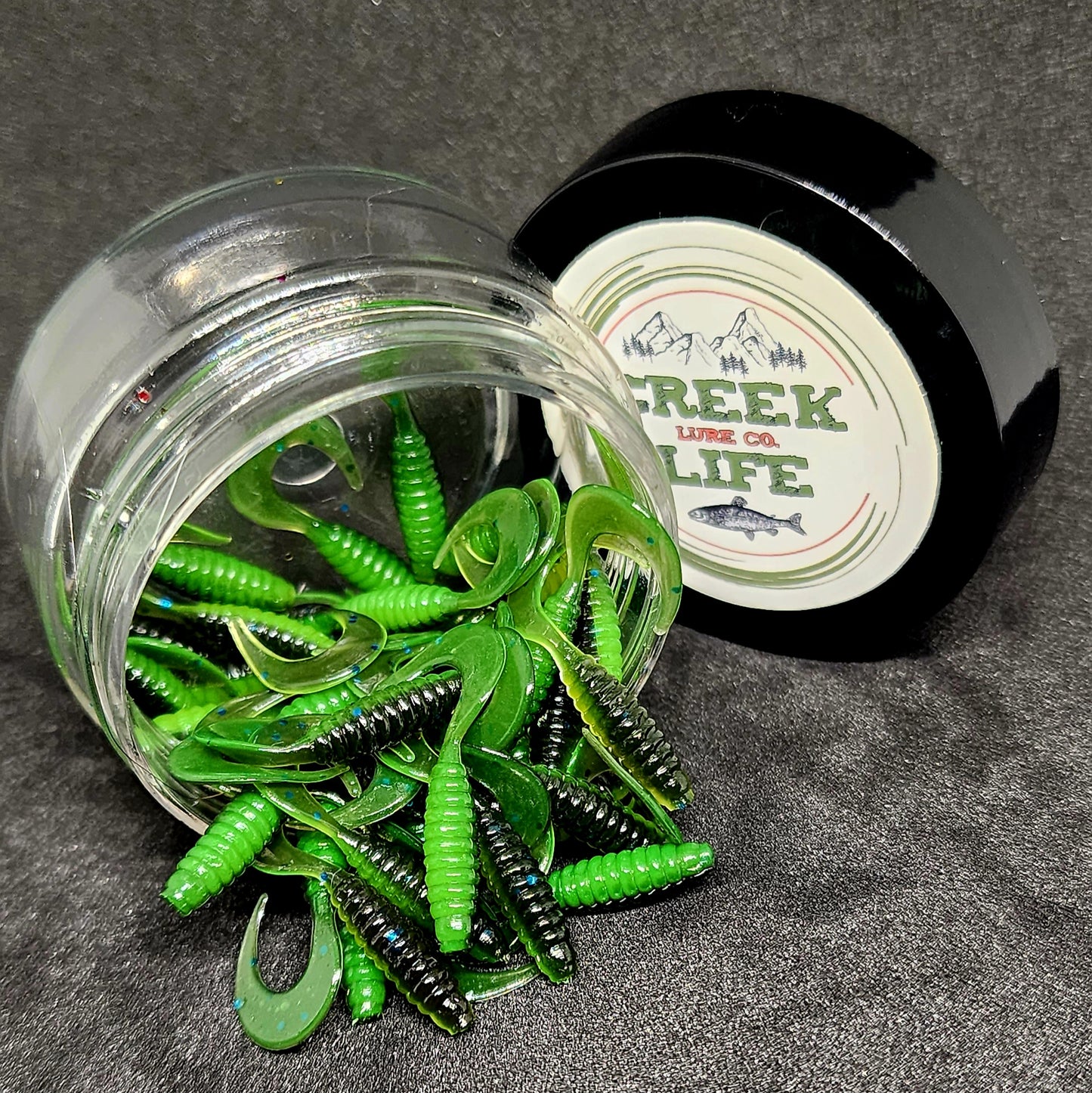 Jar of 1" Micro Curl Tail Grub "The Tennessee Twister"