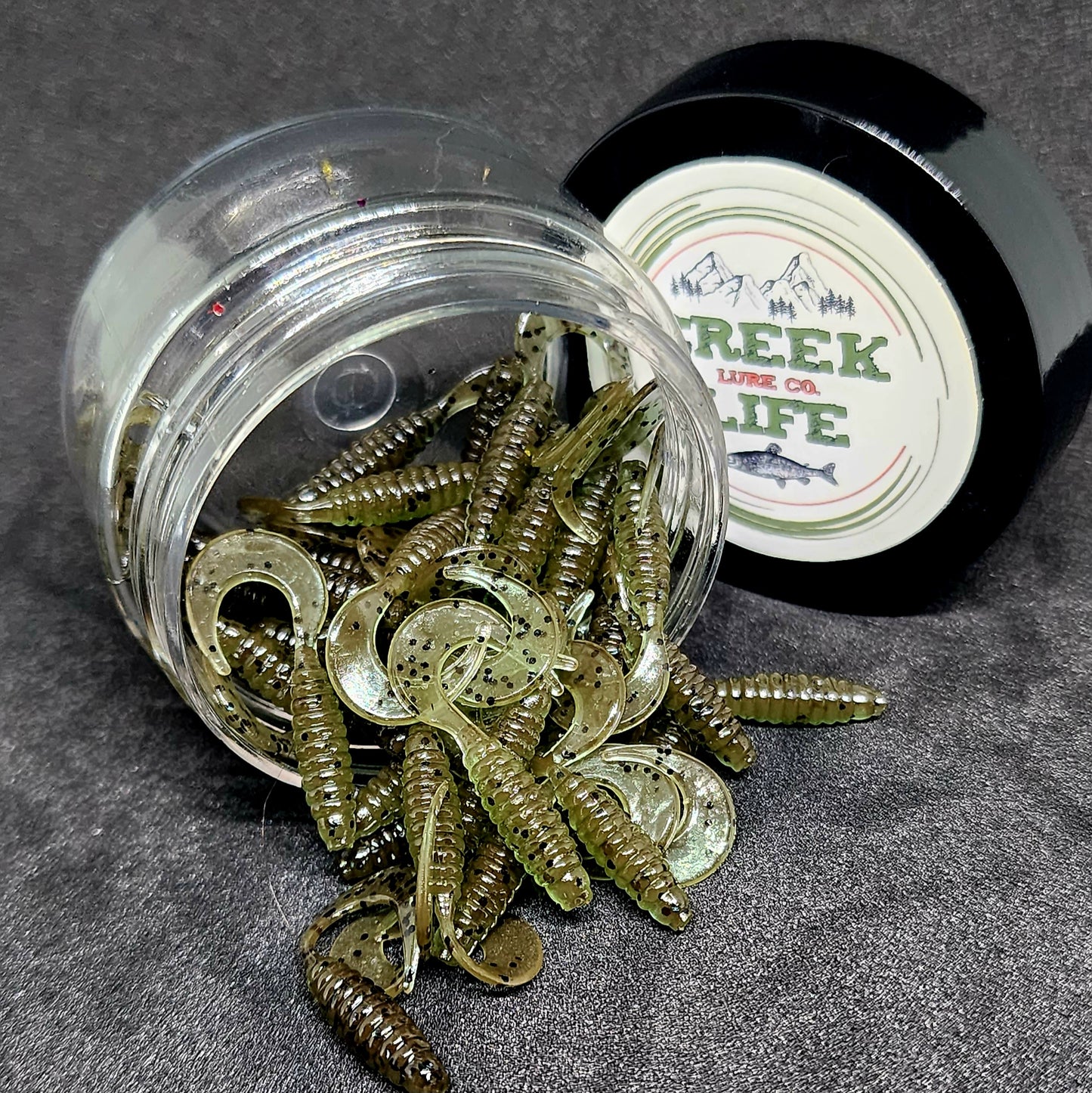 Jar of 1" Micro Curl Tail Grub "The Tennessee Twister"