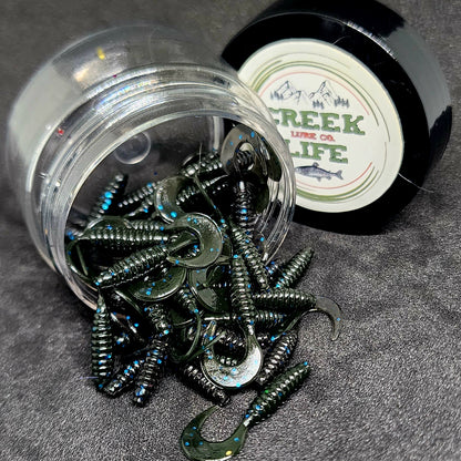 Jar of 1" Micro Curl Tail Grub "The Tennessee Twister"