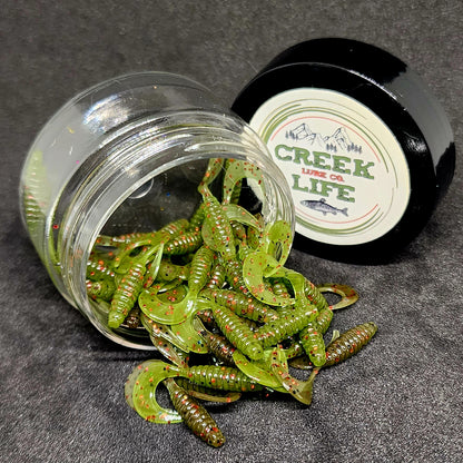 Jar of 1" Micro Curl Tail Grub "The Tennessee Twister"