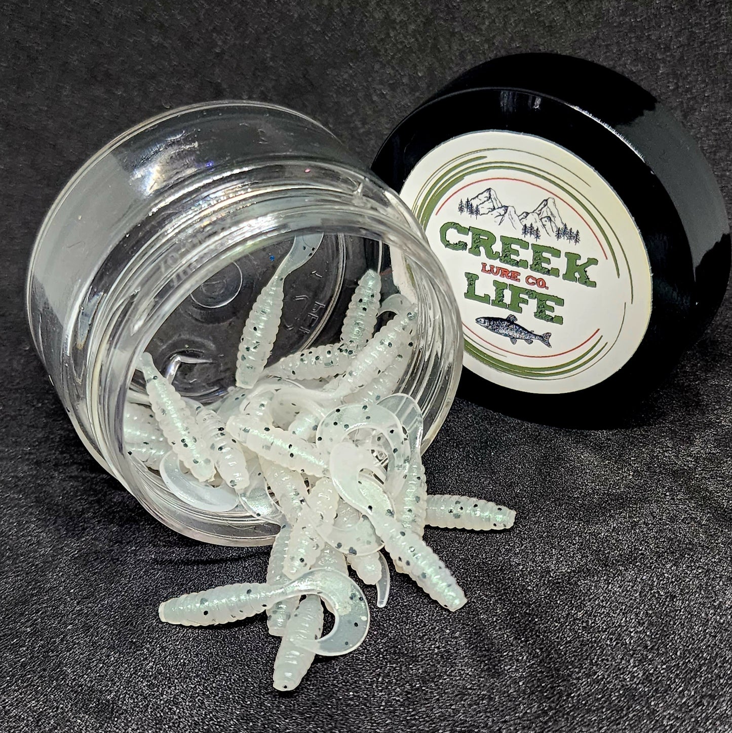 Jar of 1" Micro Curl Tail Grub "The Tennessee Twister"