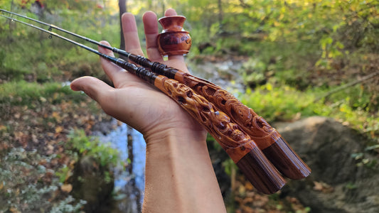 Hand Carved Carbon Micro Fishing Rod (Hand Spool)