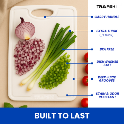TRAPSKI 3/8 Inch Thick HDPE Cutting Boards | Food-Grade | Juice Grooves